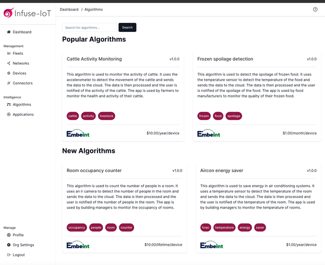 Screenshot of the Infuse-IoT dashboard